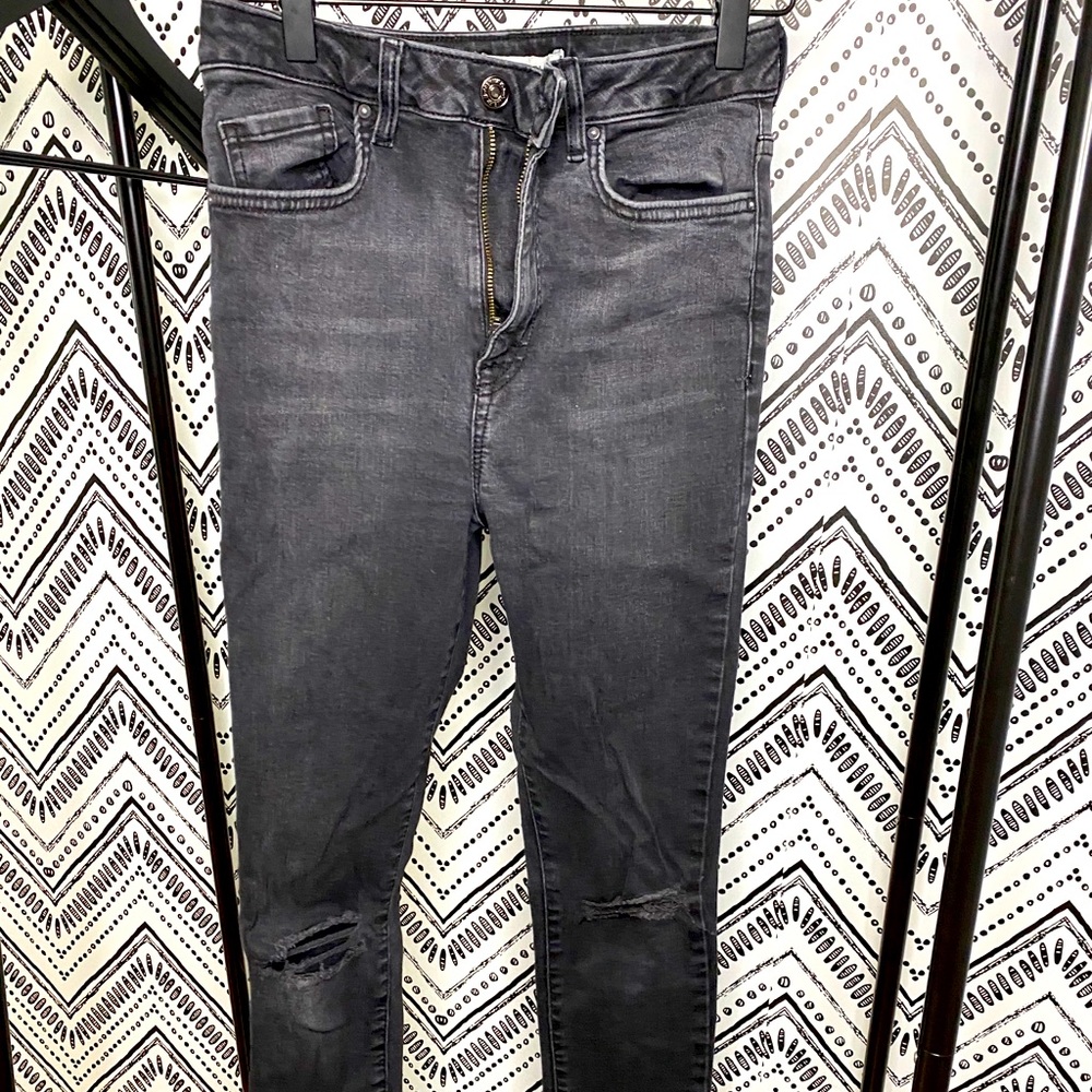 Super skinny jeans black/charcoal distressed knee